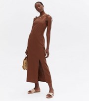 New Look Tall Brown Linen Blend Tie Strap Midi Dress
